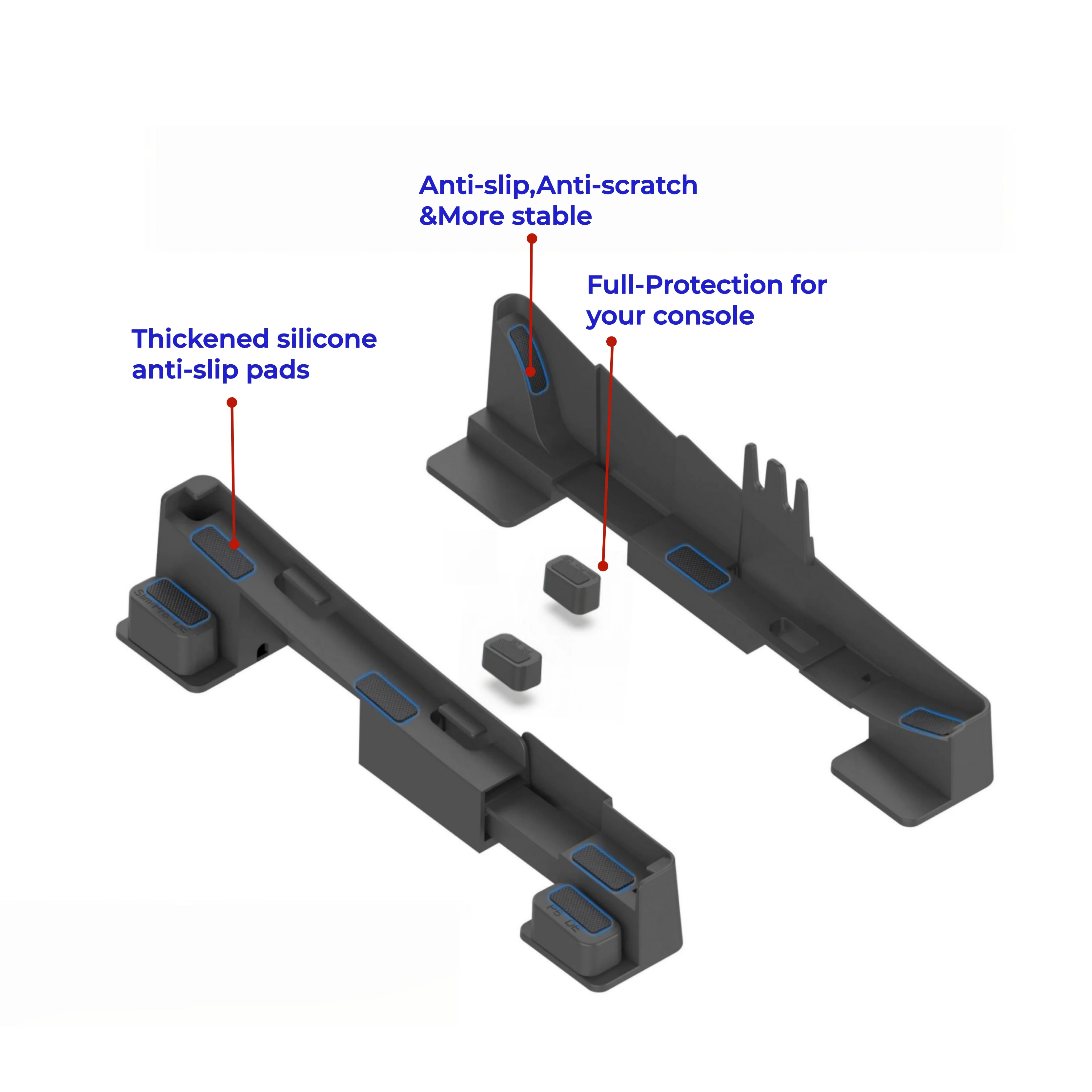 PS5/Slim/Pro Horizontaler Ständer für Disc- und Digital-Konsolen, Schützender Stabiler PlayStation 5 Ständer, Skalierbares Design für PS5-Zubehör – Detail 9