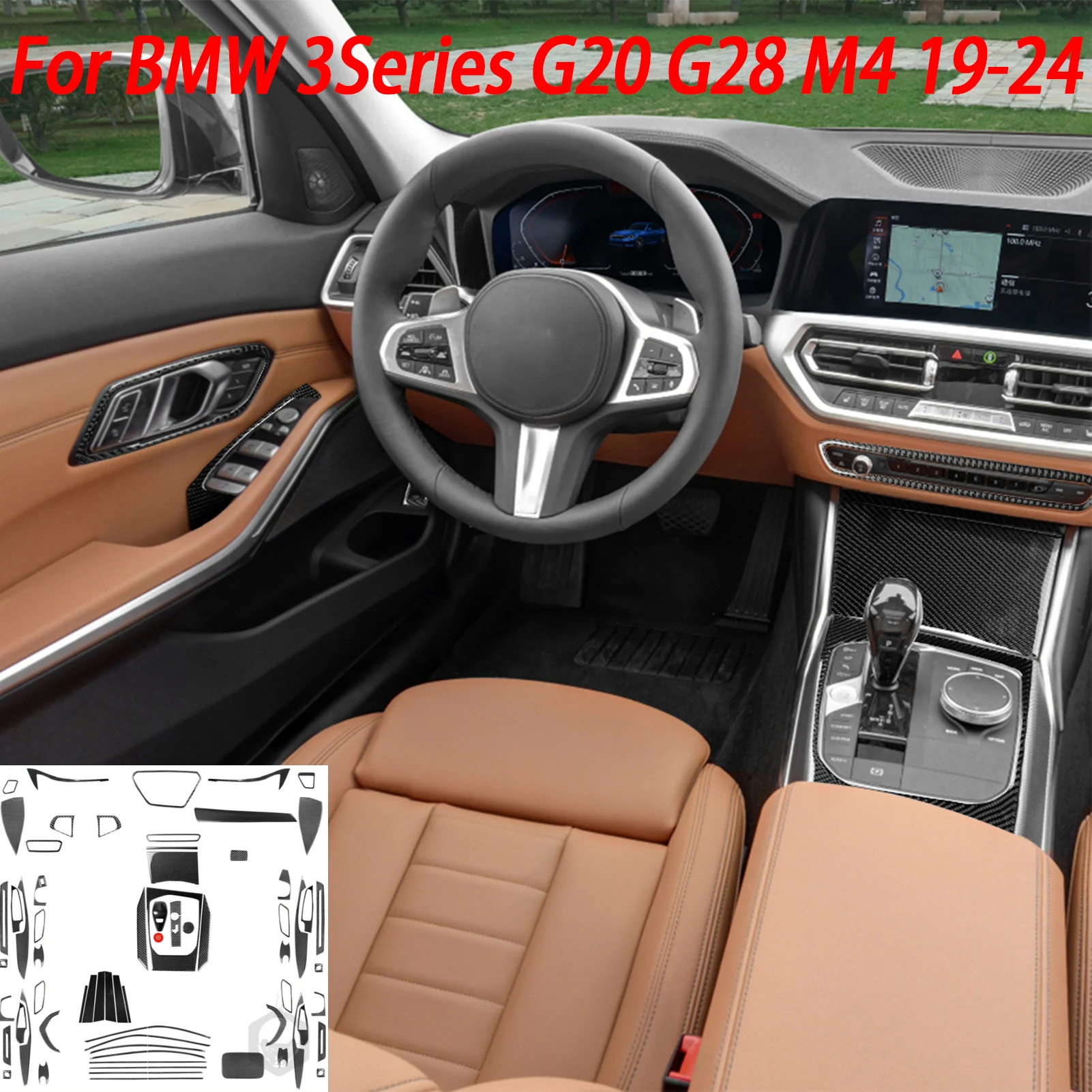 For BMW 3Series G20 G28 M4 2019-2024 Accessories Carbon Fiber Car Interior Window Lift Panel Door Post Strips Cover Trim Sticker