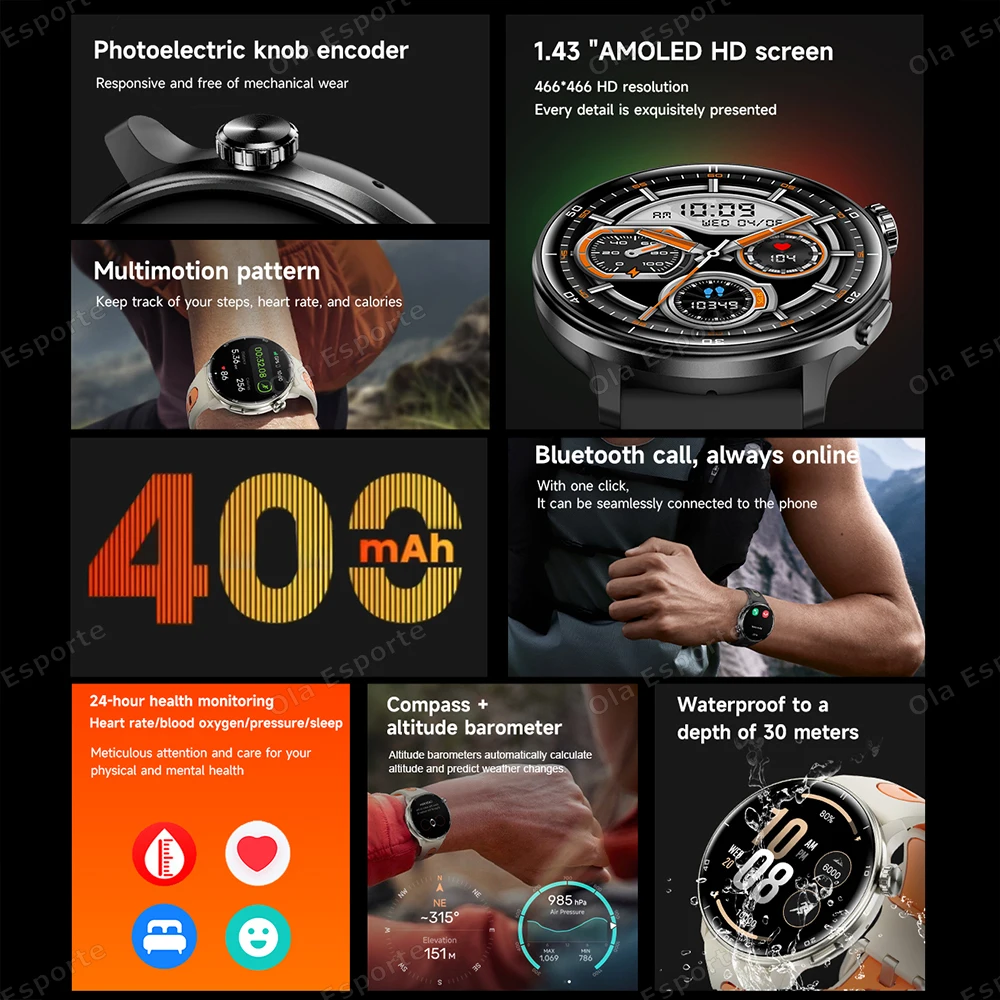 Reloj inteligente GPS incorporado Real para hombres y mujeres BT llamada telefónica militar 5ATM impermeable deporte al aire libre reloj inteligente brújula