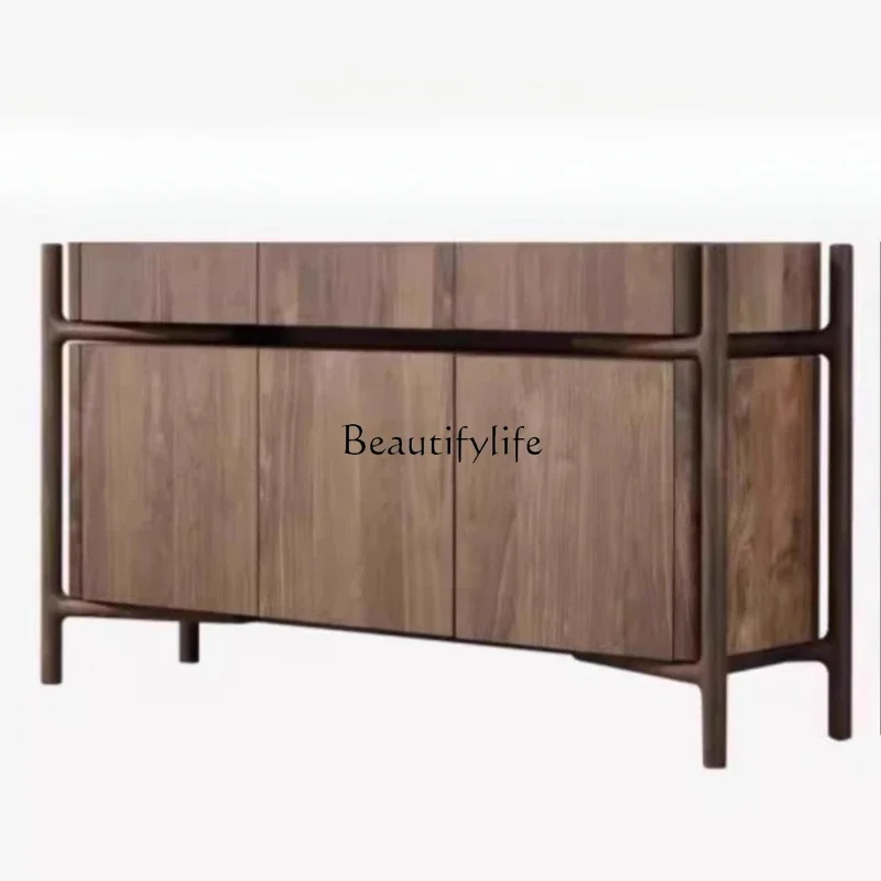 

LJY*Nordic all-solid wood dining side cabinet modern light luxury simple North American black walnut living room storage cabinet