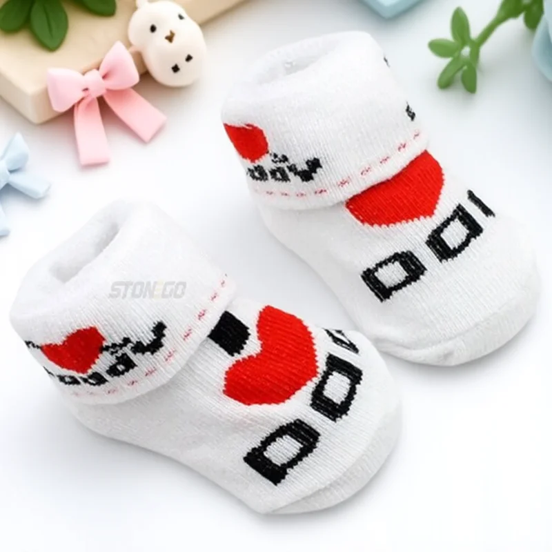 

1 Pair Cute Newborn Baby Socks Cotton I Love Mom Dad 0-6 Months Soft Comfortable Socks for Boys Girls
