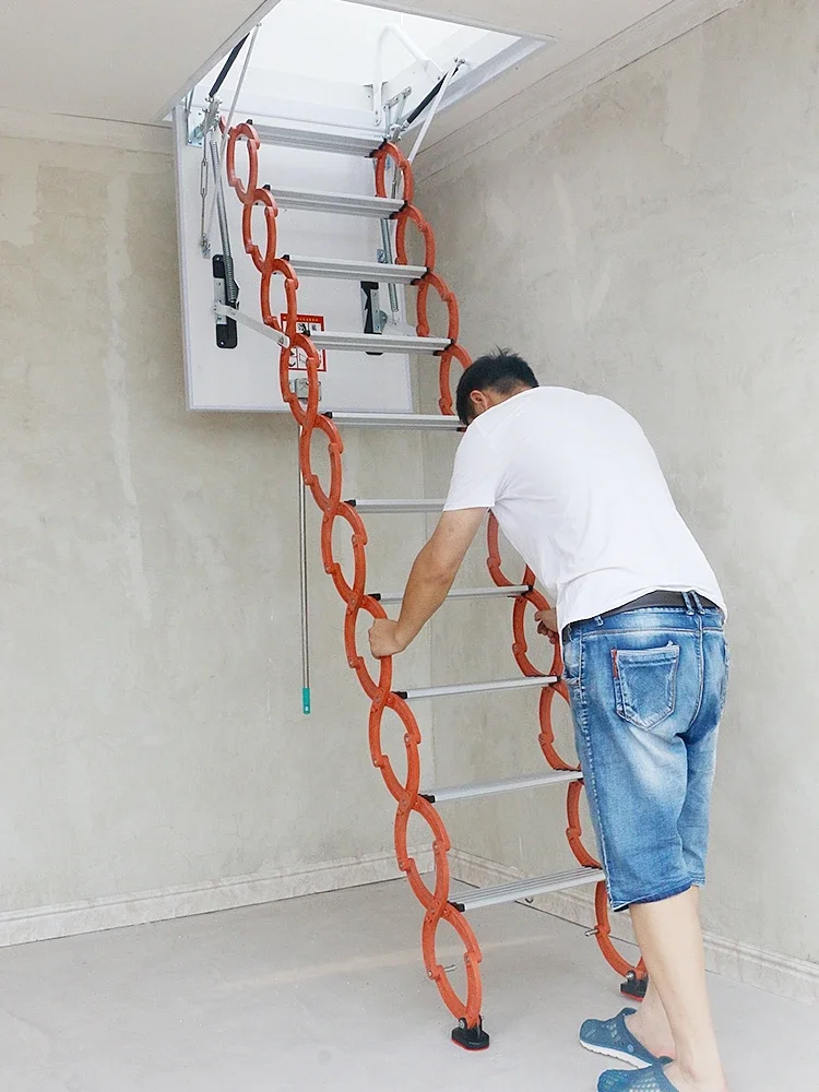 Thickened attic telescopic staircase household indoor electric duplex villa invisible lifting automatic folding extension ladder