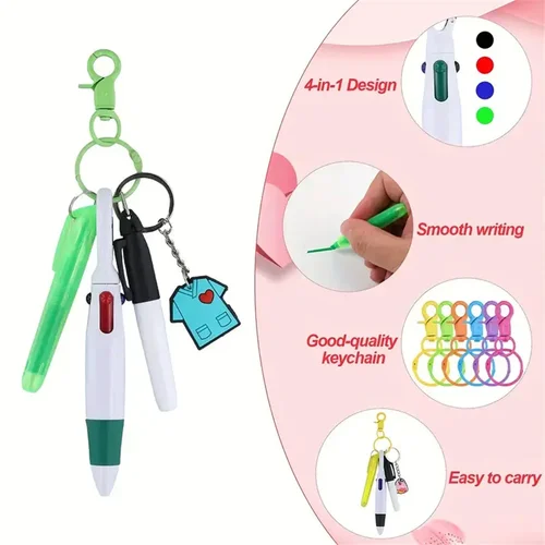 Imagen 2 del producto Mini rotuladores resaltadores para enfermera, incluye resaltador de 1 punta, 1 rotulador permanente y 1 bolígrafo retráctil con 1 Clip para llavero de enfermería