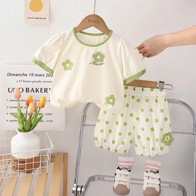 Summer Kids Girl Clothes Set Casual T-shirt Tops Shorts 2Pcs Suits for Infant Girls Clothing 1 2 3 4 Years Children Outfits