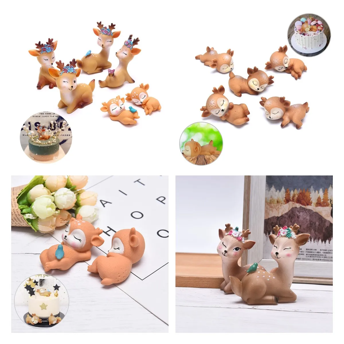 New 1pcs/2pcs Turtle Figurine Animal Sika Deer Baking Cake Topper Decoration Miniatures Fairy Garden Ornament Craft Wholesale