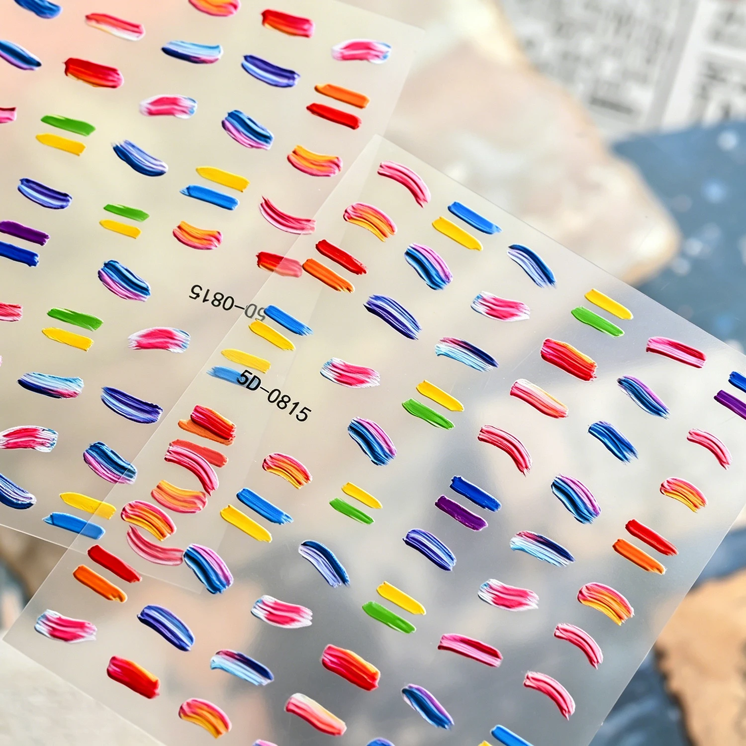 1Pcs Rainbow Oil Painting Graffiti Nail Sticker Football Game Sports Fans Manicure Decals Self-adhesive Abstract Line Nail Decor