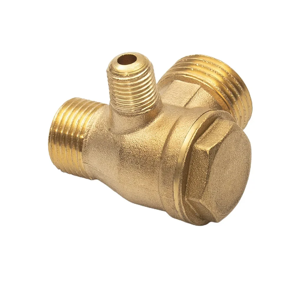 Male Thread 3 Way Metal Air Compressor Check Valve Gold Tone Male Replacement Pneumatic Plumbing Hardware Valves