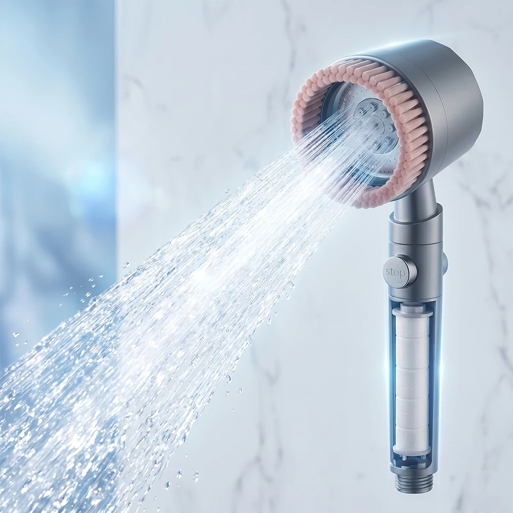 High Pressure Handheld Shower Head With Filter 5 Settings Water Saving One Button Pause Switch For Luxury Home Bathroom Spa