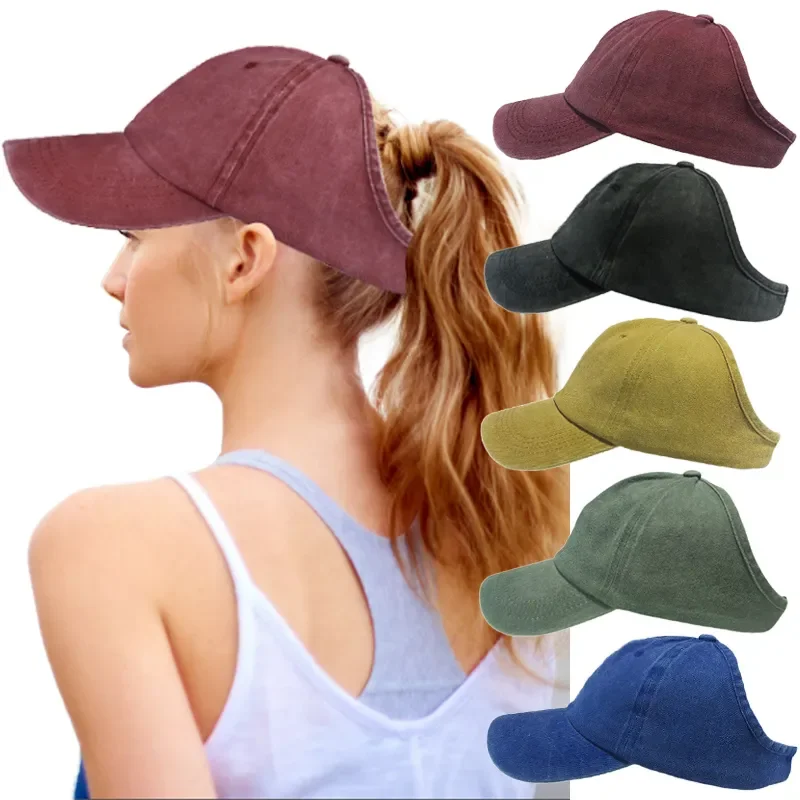 Summer Women\'s Sun Visor Hats Empty Tail Baseball Cap Golf Sports Casual Ponytail Cap Curly Hair Backless Ponytail Hat for Women