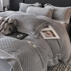 Light luxury winter thickened rabbit fleece four-piece set, high-grade milk fleece warm bedding simple kit series