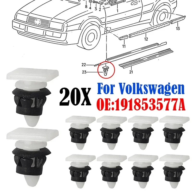 20pcs Door Entrance Sill Scuff Plate Panel Trim Clips Rivet 191853577A For VW Golf Jetta Mk2 Quantum Passat B6 B5 B8 Seat Toledo