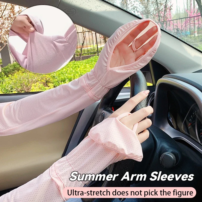 1 Pairs Anti-sunburn Sleeve Summer Uv Solar Arm Sleeves Women\'s Driving Sun Protection Long Sleeve Adjustable Cuffs