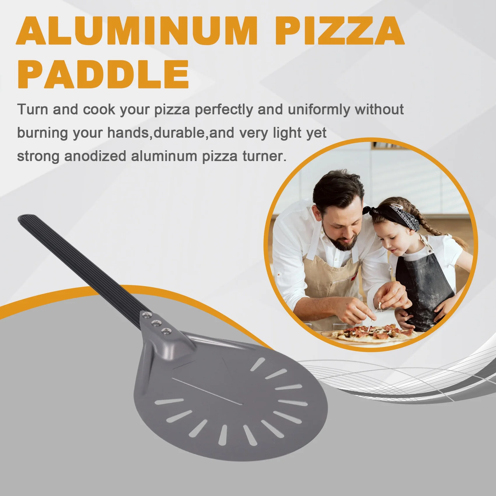 ABUN Turning Pizza Peel, 8 Inch Perforated Aluminum Pizza Paddle, 23.6 Inch Detachable Handle, Outdoor Pizza Oven Accessories