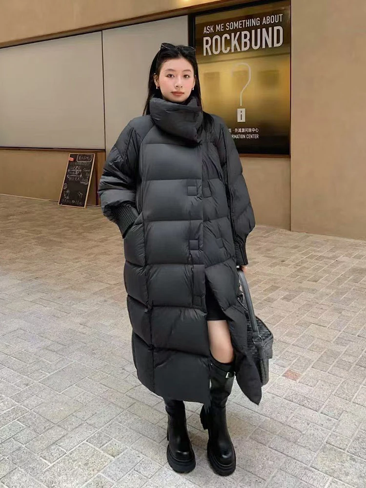 

Зимний пушистый пуховик до колена с лацканами, женский длинный паркер с магнитной пуговицей, верхняя одежда, женские теплые пуховики на белом утином пуху