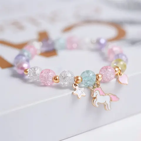 Girls First Day of School Bracelet Cute Friendship Princess Bracelet for Kids Cartoon Rabbit Unicorn Charms Jewelry Accessories