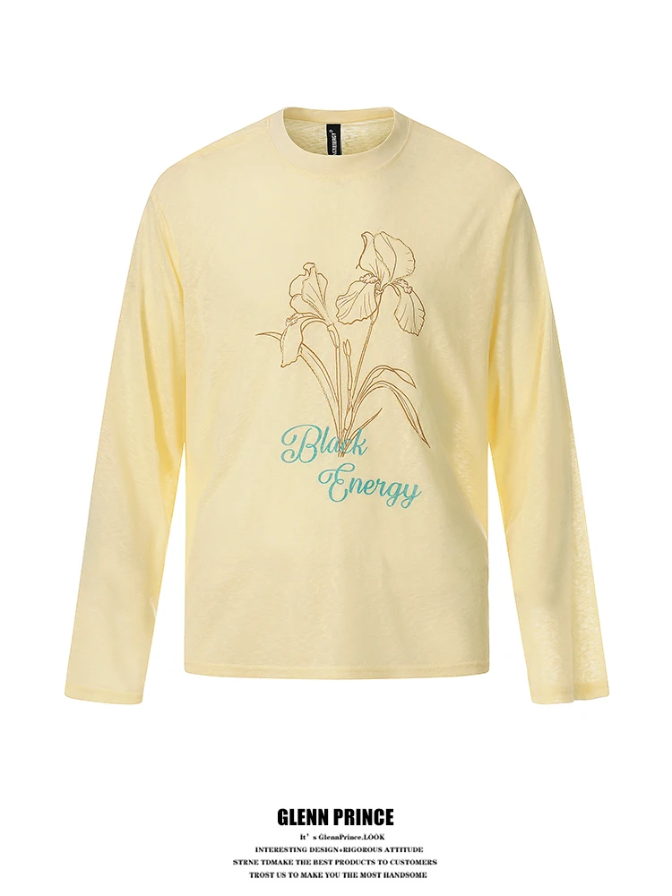 

GPstudio Korean Style Long Sleeve Floral Print T-Shirt Men's Spring New Design Thin Sun Protection Cover up Breathable Casual...