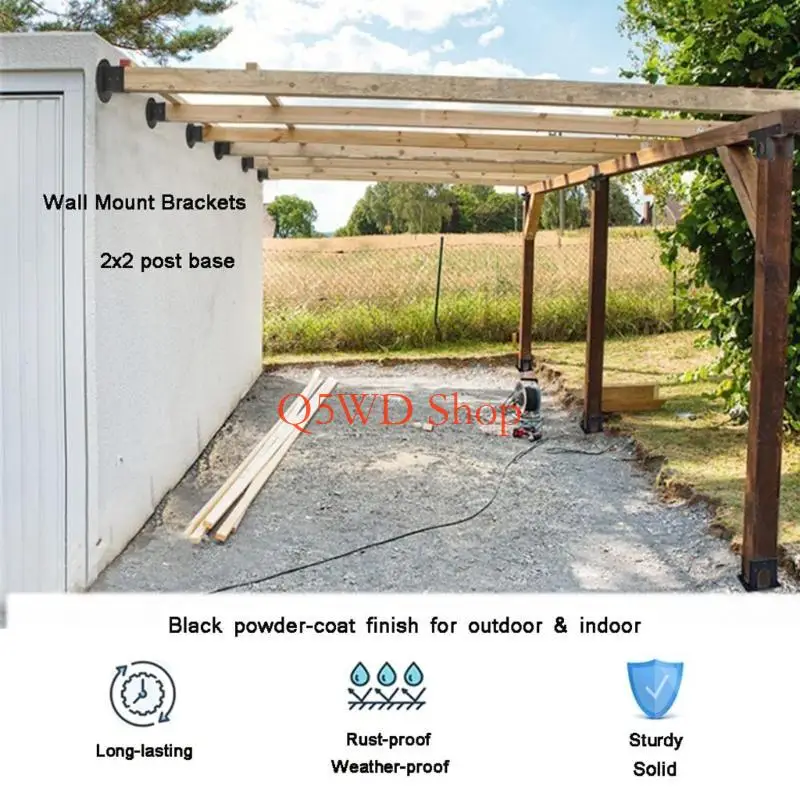 

Q5WD Set of 6 Powder Coated Steel Post Base Anchors for Fence Railings Privacy Panel Gazebos Pergolas and Mailbox Support