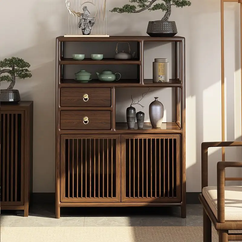 

New Chinese Bogu Wu Golden Duobao Pavilion Storage Solid Wood Display Low Tea Room