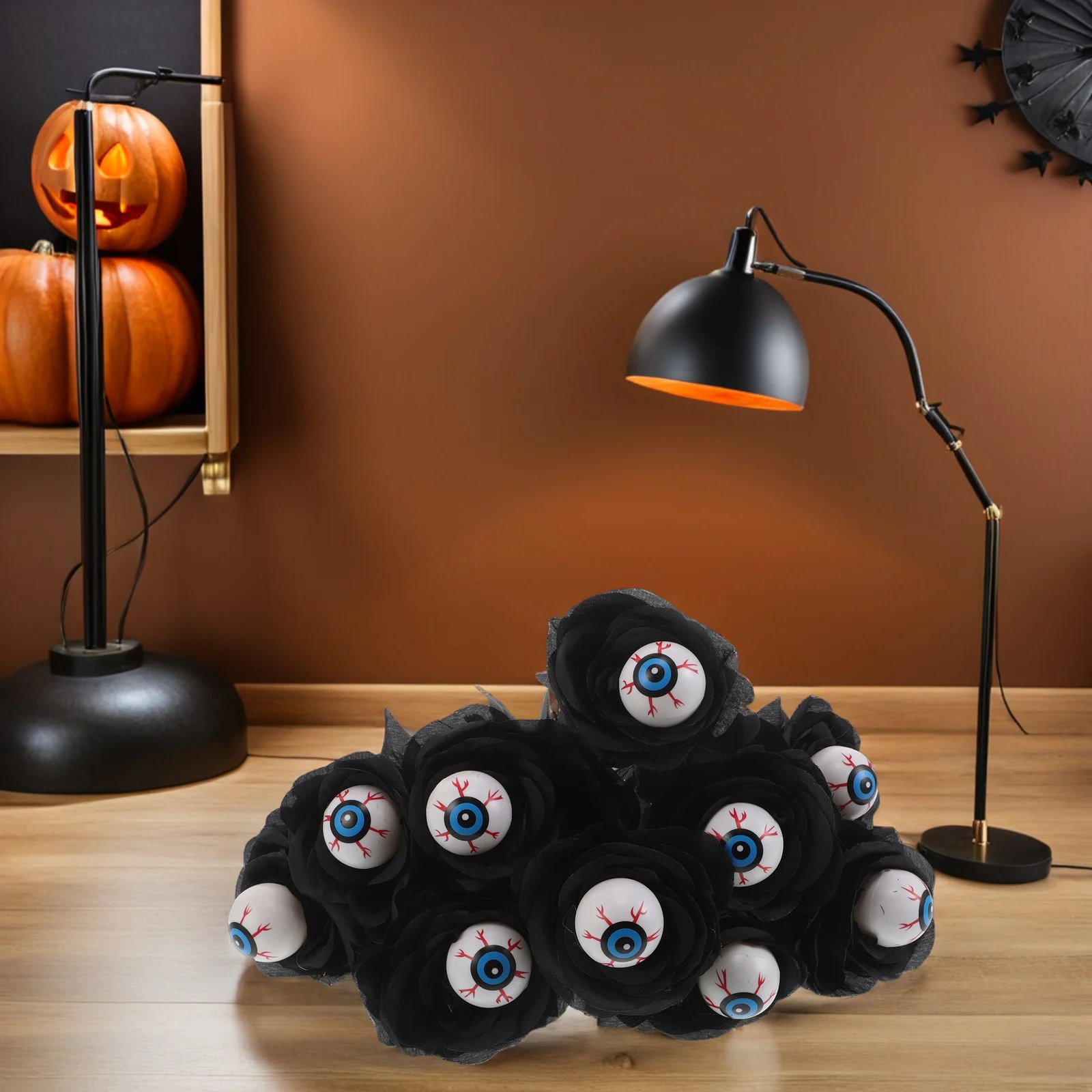 

10Pcs Halloween Black Artificial Rose Bouquet Eyeball Flower Decorations Spooky Faux Flowers Indoor Outdoor Faux Outdoor Flowers