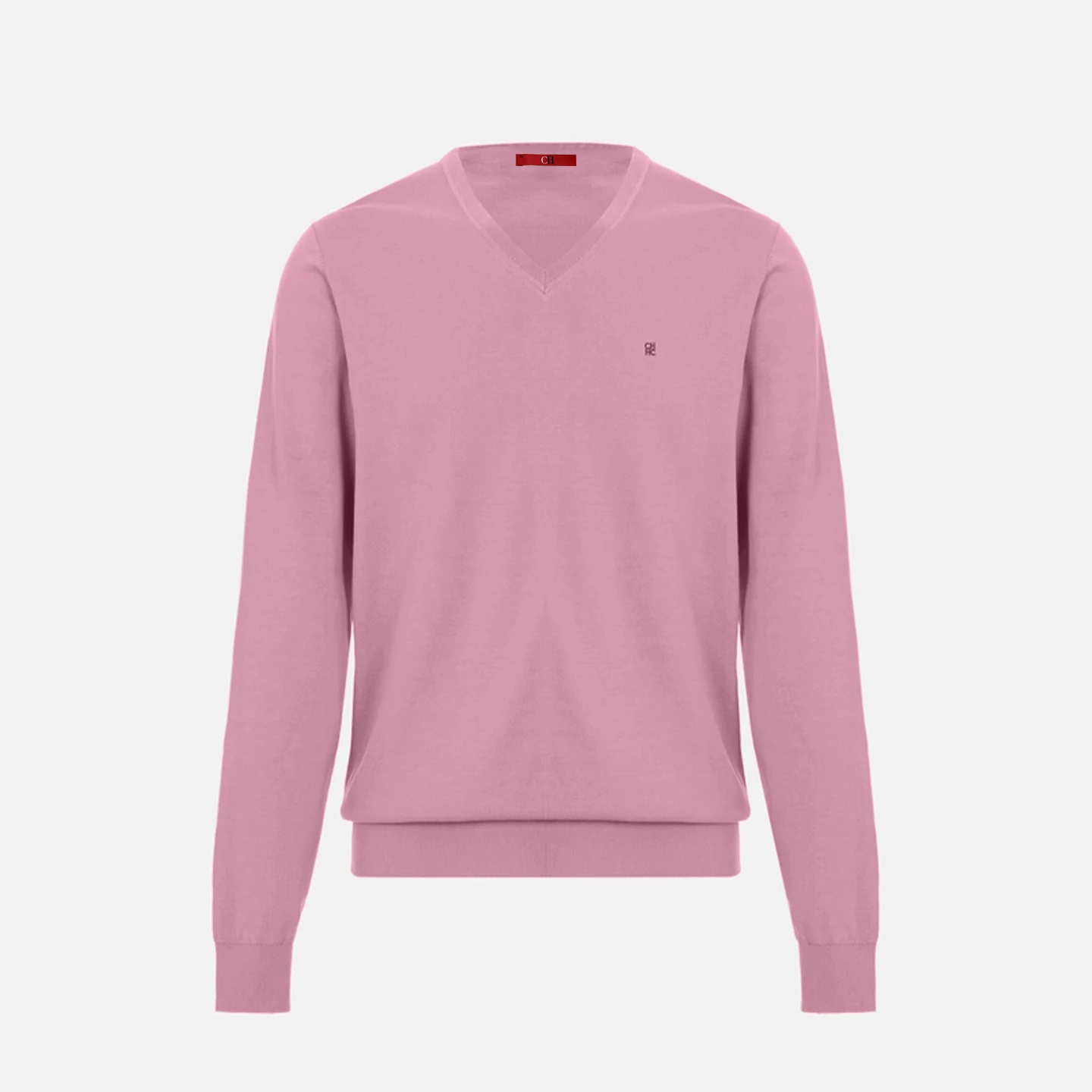 Suéter Masculino CH com Decote em V, Ajuste Slim, Manga Longa, Pullover de Tricô com Pequeno Bordado, Top Casual para Negócios