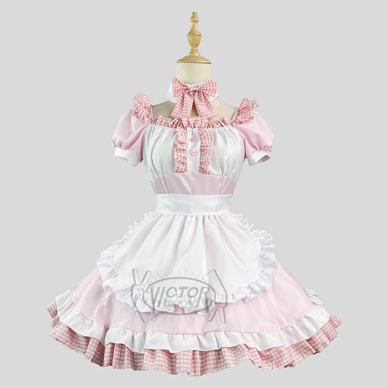 

New Pink Cute Lolita Maid Dress Cosplay Suit for Waitress Maid Party Stage Costumes