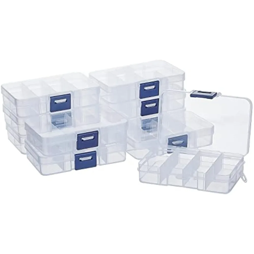 

10 Pack 8 Grids Plastic Organizer Box, Clear Plastic Jewelry Dividers Box Organizer Mini Tackle Boxes Jewelry Storage Container