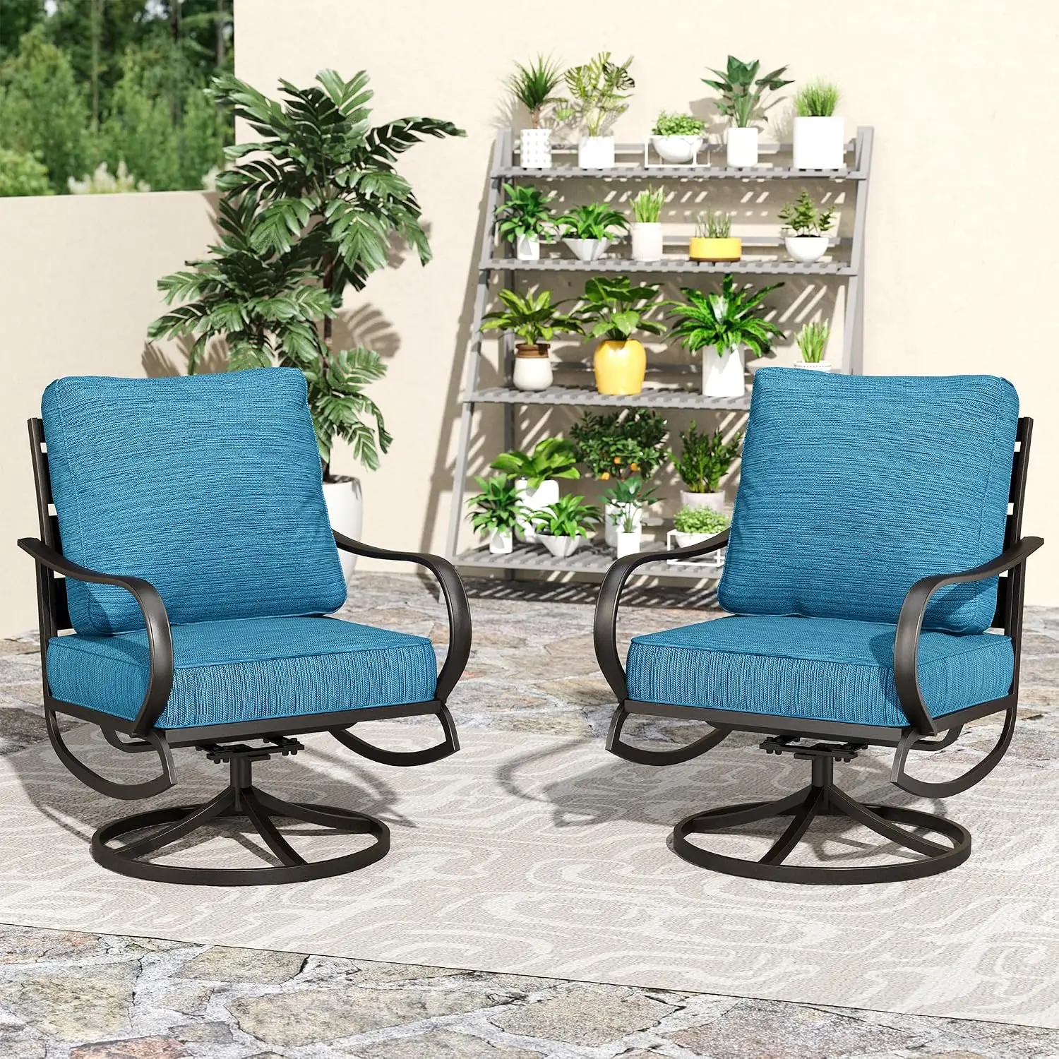 Metal Swivel Patio Chair Set of 2 with 5.75