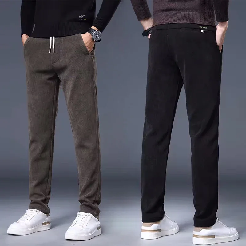 

Pop Autumn New Corduroy Pants Men's Fashion Business Casual Elastic Waist Comfortable Trousers Classic Drawstring Man Clothing