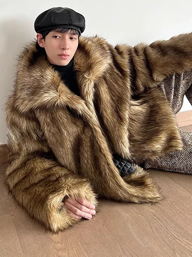 Winter Thick Warm Hairy Shaggy Faux Raccoon Fur Coat Man Long Sleeve High Quality Luxury Fluffy Jacket 2024 Artificial Fur Coat