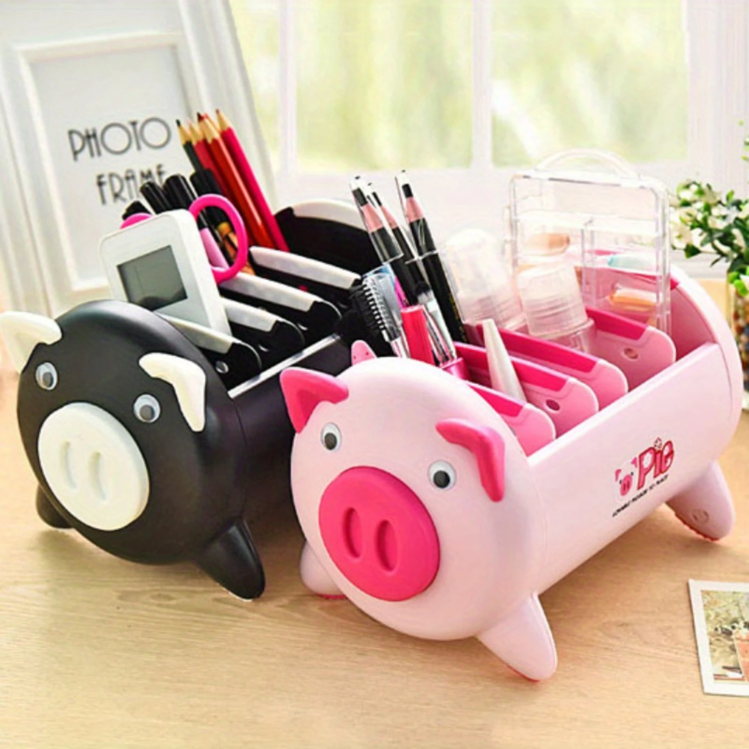 Desktop  Box, Piggy  Box, Cartoon Multi-grid  Box, Cute Desktop Finishing  Container For Pens,  Control, Household  And Organiza