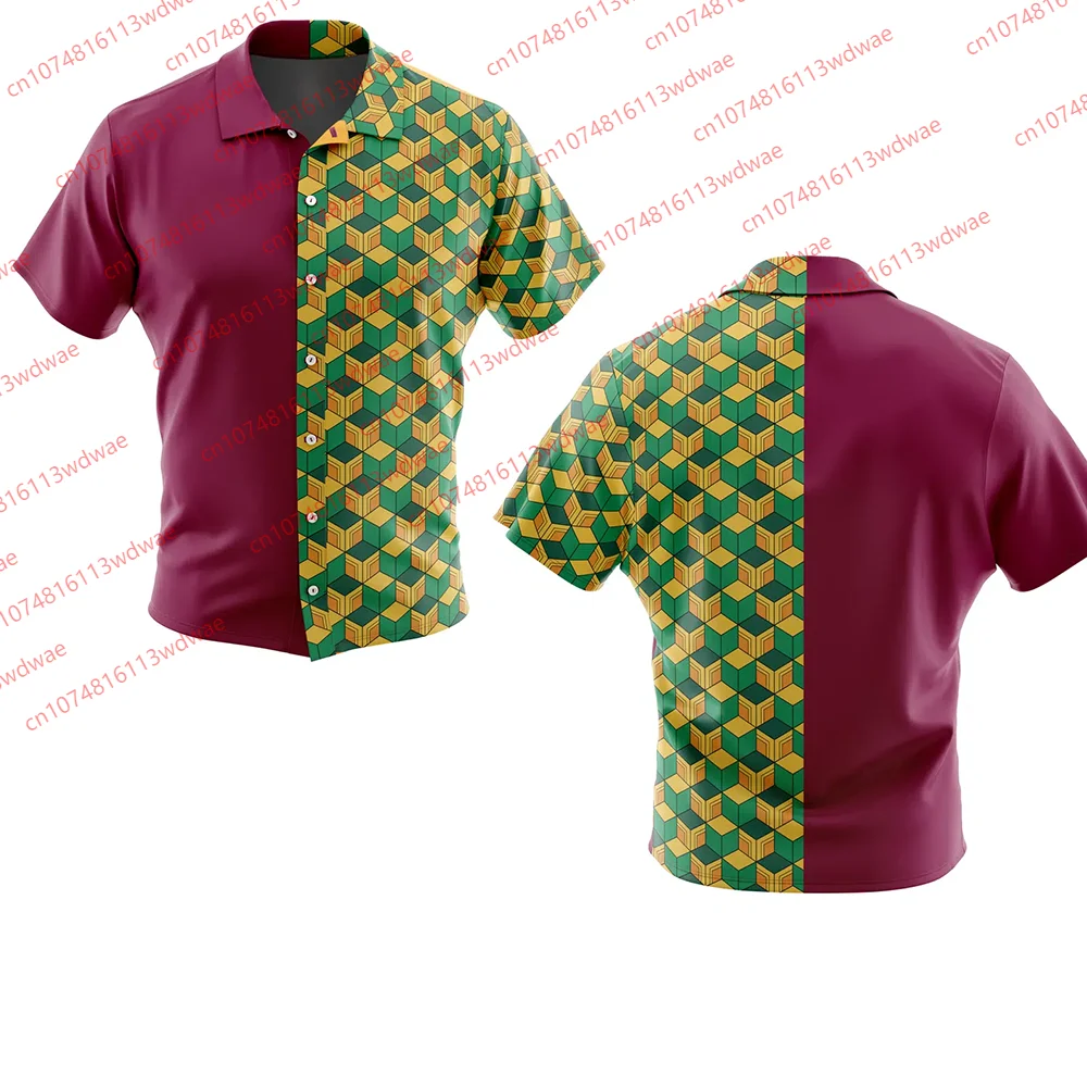 

Рубашка Demon Slayer Giyuu Tomioka Haori, аниме, косплей, кимоно на пуговицах, стильная блузка с короткими рукавами, унисекс, летняя уличная одежда