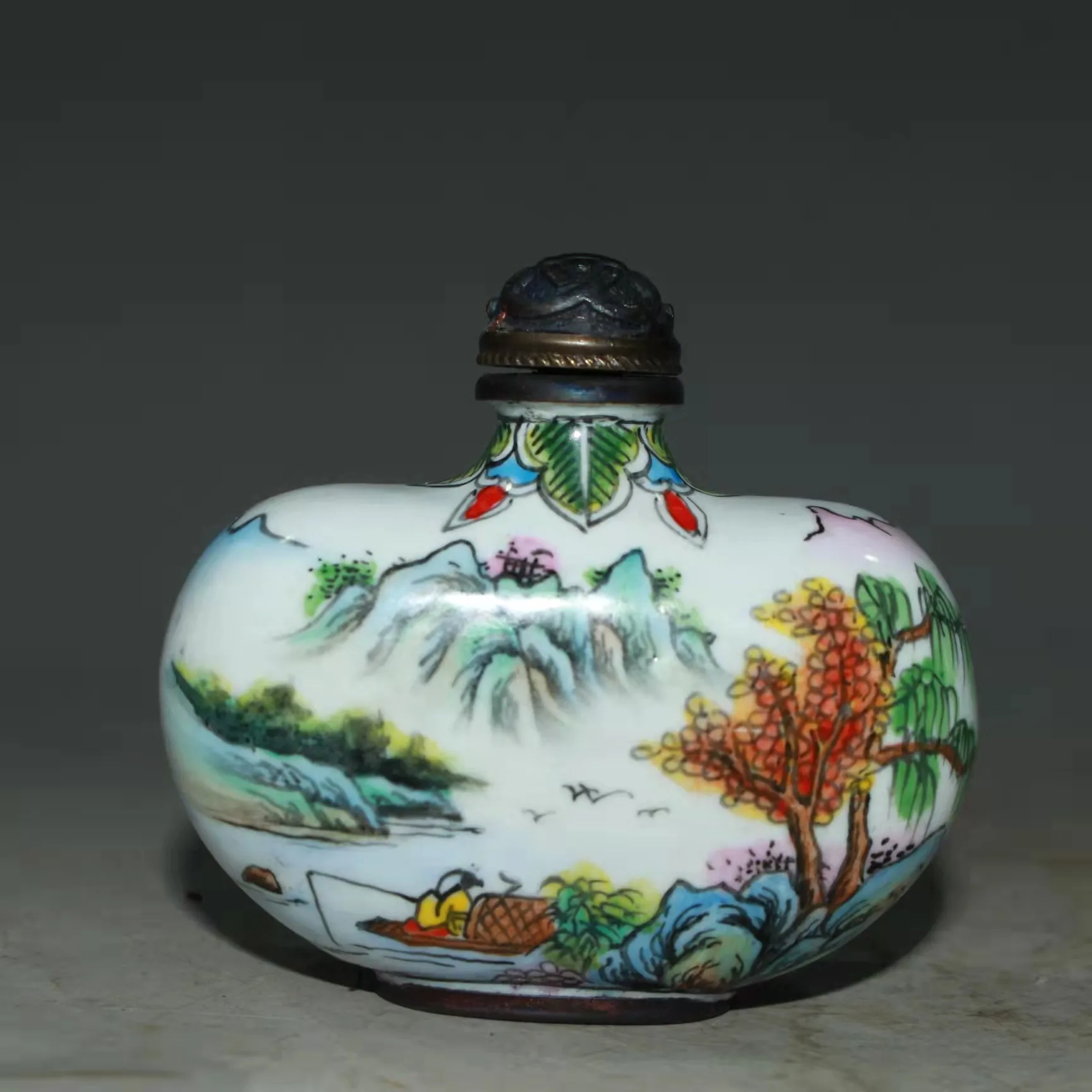 

collections Qing Dynasty old copper enamel color snuff bottle,landscape pattern,#05