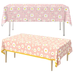 Daisy Tablecloth Daisy Flower Birthday Party Decorations Girls Disposable Plastic Table Cover Baby Shower Wedding Party Supplies