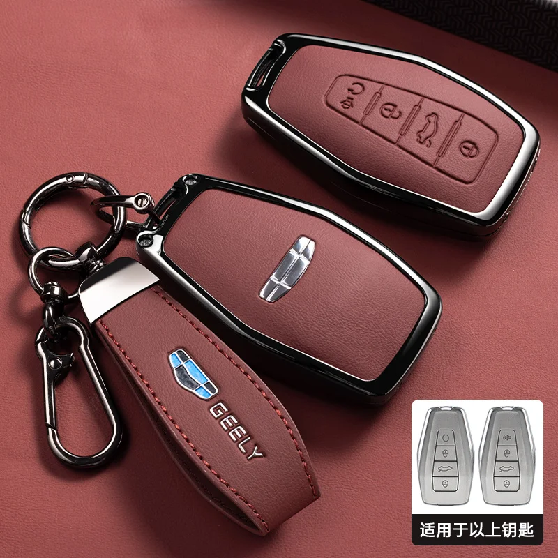 Auto Zink-legierung Leder Schlüssel Fall Abdeckung Halter Kette Für Geely Okavango Coolray Atlas Monjaro Tugella Emgrand GT S Proton X50 X70 – Detail 8