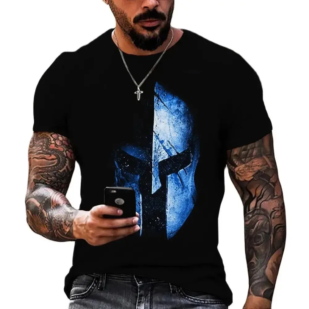 Vintage Men Short Sleeve Tshirt Spartan Knight 3d Printing Graphic Daily Street Summer Oversized Tops Male Shirts T Clothing2