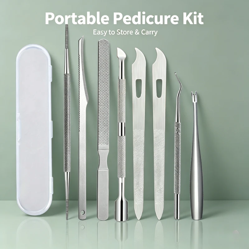 8Pcs Stainless Steel Hand Foot Crevice Cleaning Tool,Dual-use Nail File Nail Pick Cuticle Fork,Non-Slip Handle for Nail Debris