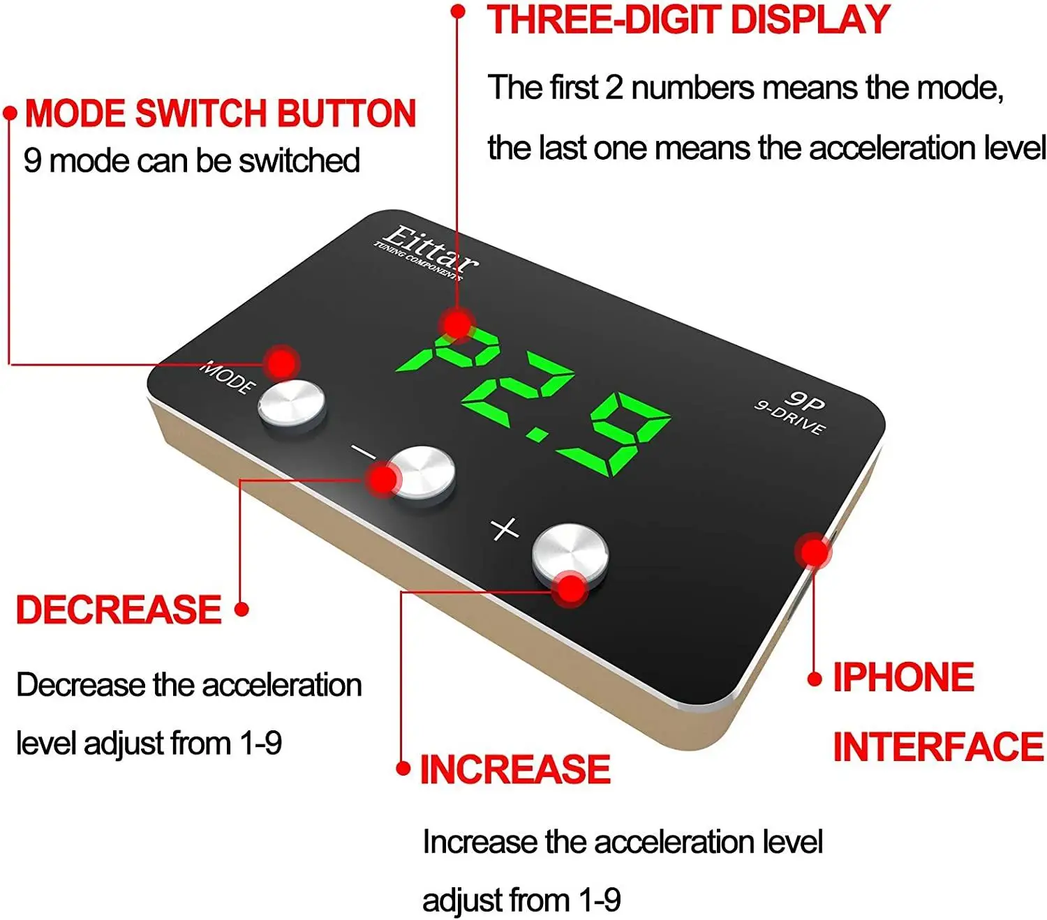 9 Drive 9-Mode Throttle Controller Pedal Accelerator Compatible with FORD F150/250/350/450/F550 2011+，MUSTANG 2011+，RANGER 2012+