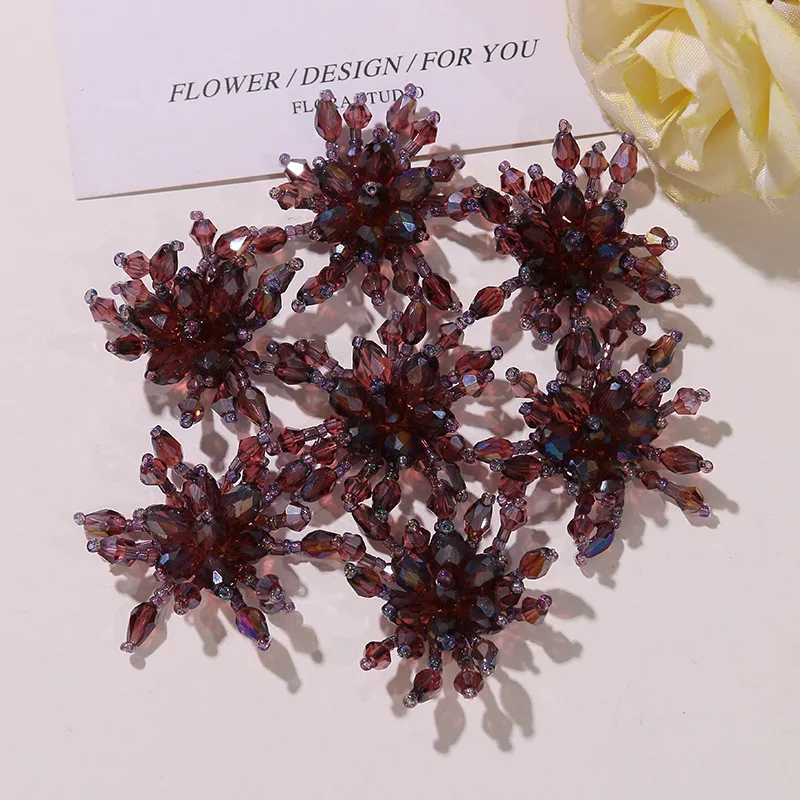 Handwoven Glass Crystal Beaded Shoe Charms 1 Piece Round Center Garment Trim Korean DIY Decor for Princess Clogs Jelly Shoes