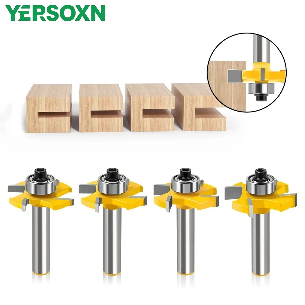 1/4Pcs 8mm Shank T-Type Bearings Wood Milling Cutter Woodworking Tool Router Bits Multifunction Industrial Grade Rabbeting Bit