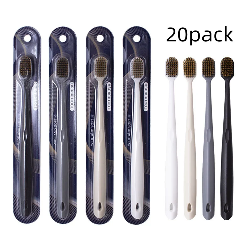 

20 упаковок, ручные зубные щетки с широкой головкой и мягкой щетиной, зубная щетка с ультрамягкой щетиной для взрослых, индивидуальная упаковка