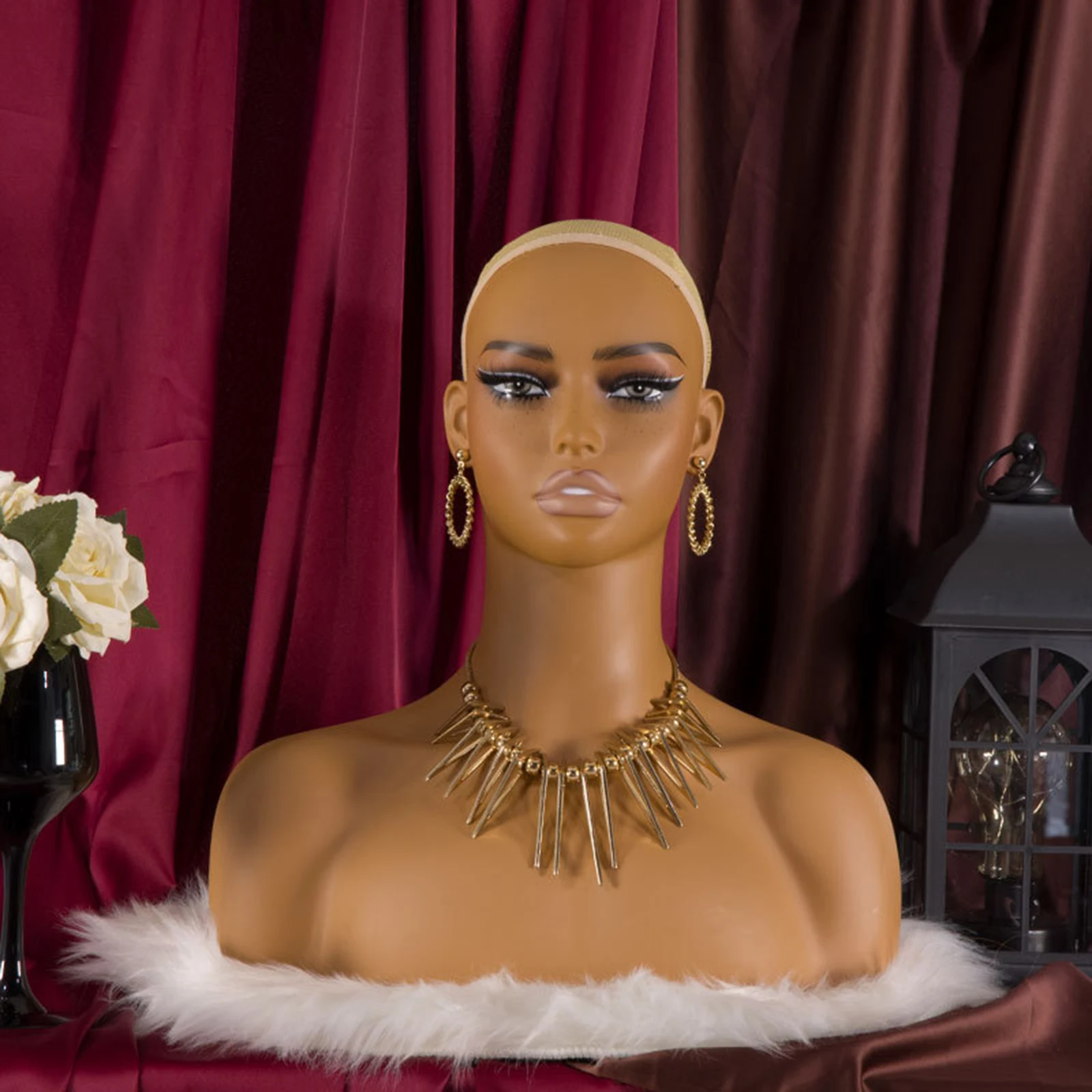 Female Mannequin Head Wig Display Head Beauty Accessories Manikin Head with Shoulder for Display Hair Hats Hairpieces Home Salon