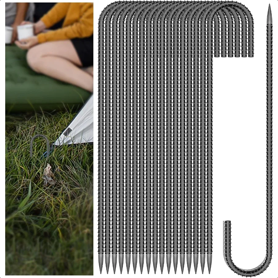 

20 Pieces 12 Inch Long 1 4In Diameter Heavy Duty J HooksHeavy Duty Rebar Metal Fence Ground Garden Tent Stakes Ground Spikes An