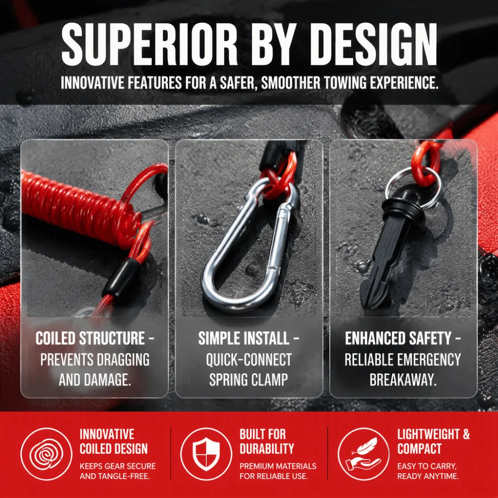 Flexible Stainless Steel Breakaway Trailer Cable Flexible Coiled 4FT Emergency Brake Cable Safety Lanyard RVs
