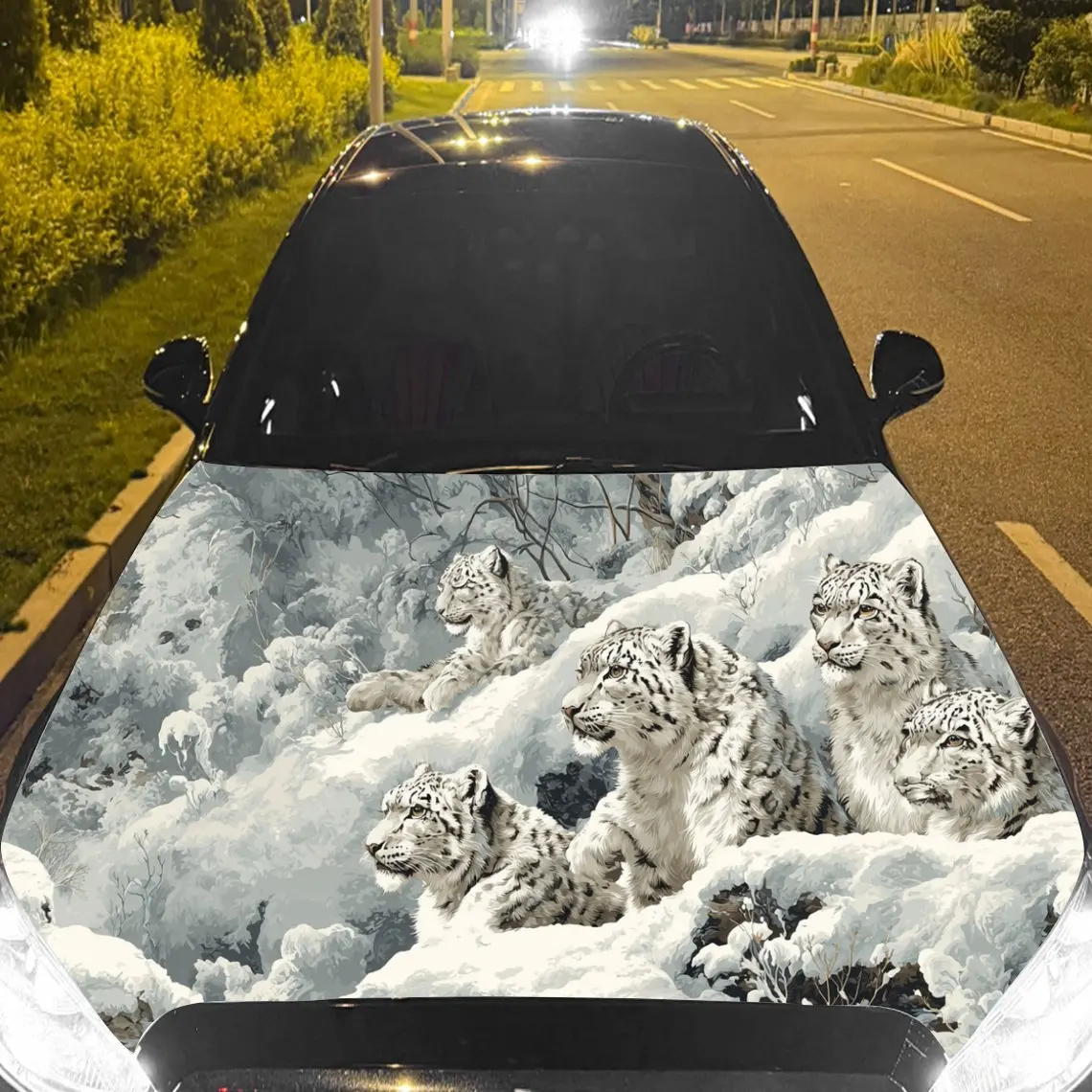 

Car Decal Snow Leopard Group with Frosty Artistic Textured Motif in Wildlife-Realistic Style - Bold Terrestrial Natural Fantasy