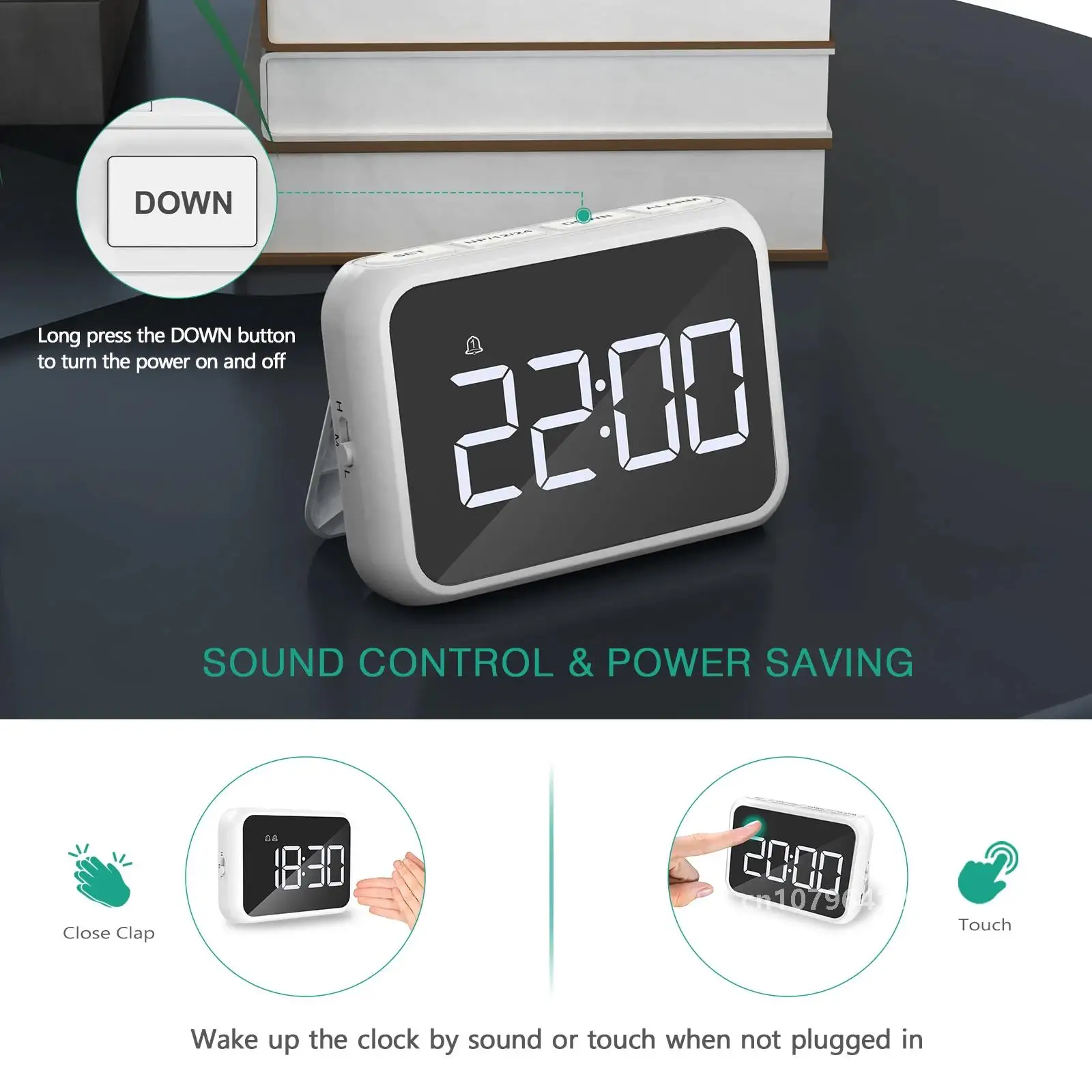 ORIA LED Alarm Clock Mirror Mini Desk Clocks Multifunctional Digital Alarm Snooze with USB Charging for Home Office Trave