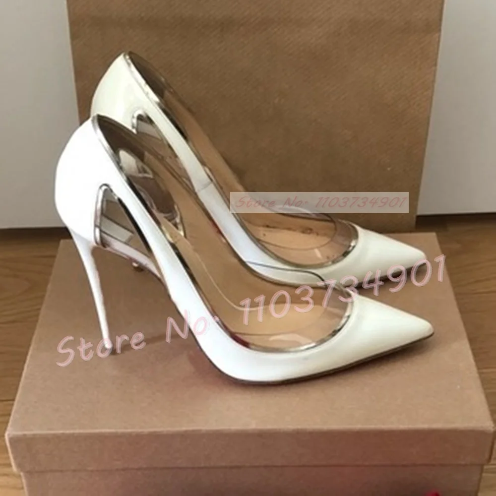 White Clear Pvc Pumps Women Elegant Pointed Stiletto High Heels Cutout Shoes Lady Transparent Sexy Solid Fashion Big Size Pumps