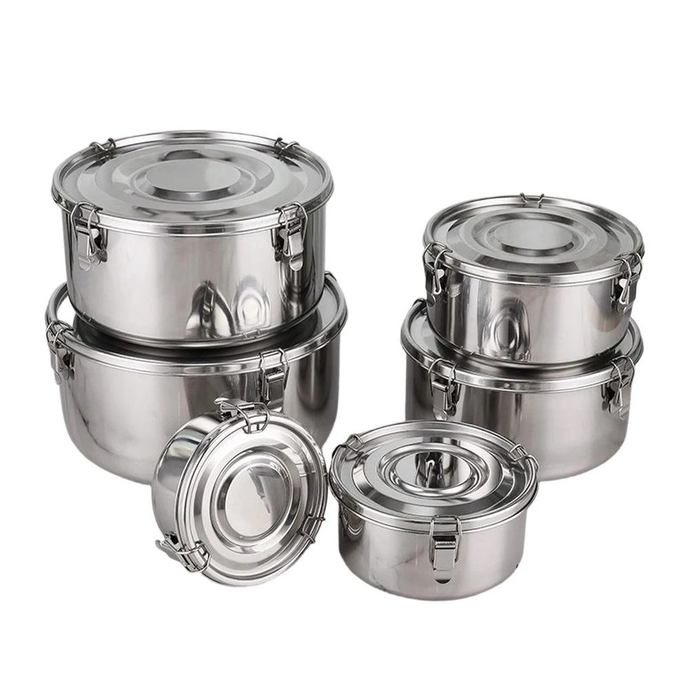Thickened 304 Stainless Steel Food Container With Locking Lid For Steaming Rice, Preserving And Kitchen Storage