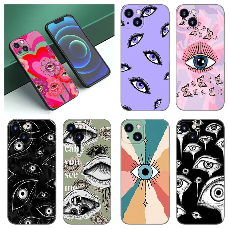 Scary Face Eyes Smiley Phone Case For Apple iPhone 12 13 Mini 11 14 15 Pro XS Max 7 8 Plus X XR SE 2020 2022 Black Silicone Case