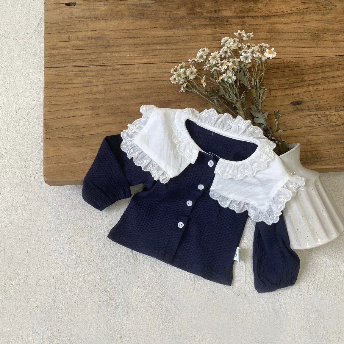 2026 Autumn New Baby Girl Lace Collar Cardigan Infant Long Sleeve Coat Toddler Girl Cotton Jacket Children Clothes