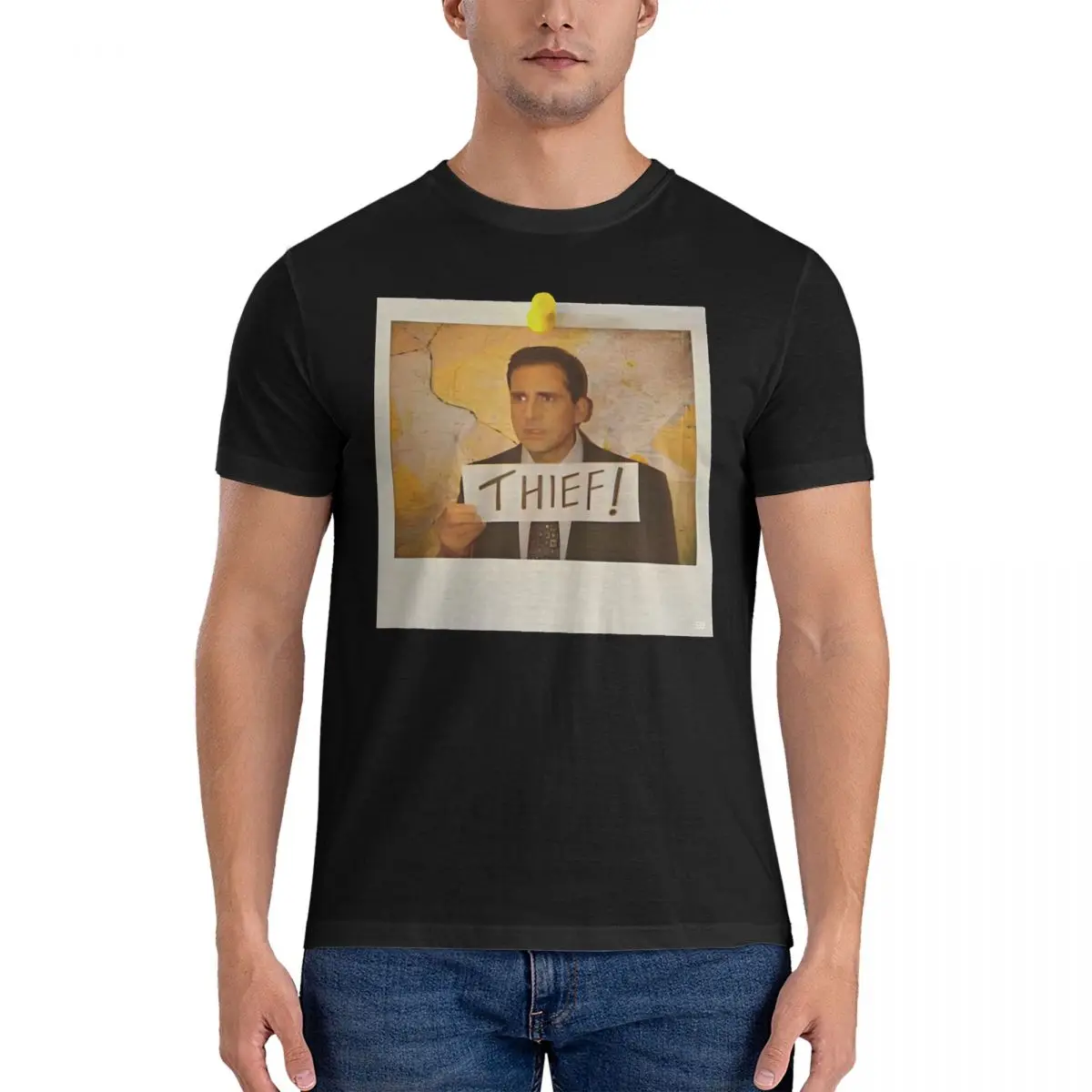 The Office - Thief Photo - T-Shirts for Men Michael Scott Vintage 100% Cotton Tees Round Collar Short Sleeve T Shirts Printed